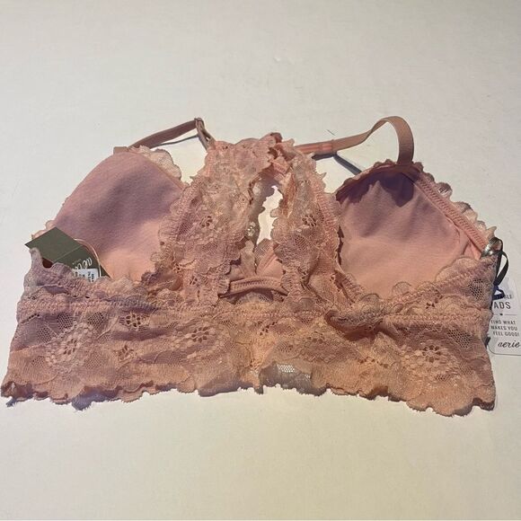 Aerie Bralette Size Small Pastel Orange, Lacy racerback, padded - Picture 2 of 8